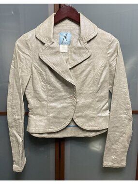 Marciano Y2K Vintage Size 0 Beige Metallic Linen Cropped Fitted Blazer Jacket